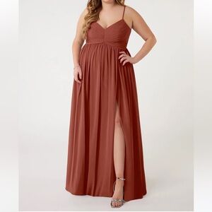 Azazie Alia Auburn A-Line Pleated Chiffon Dress